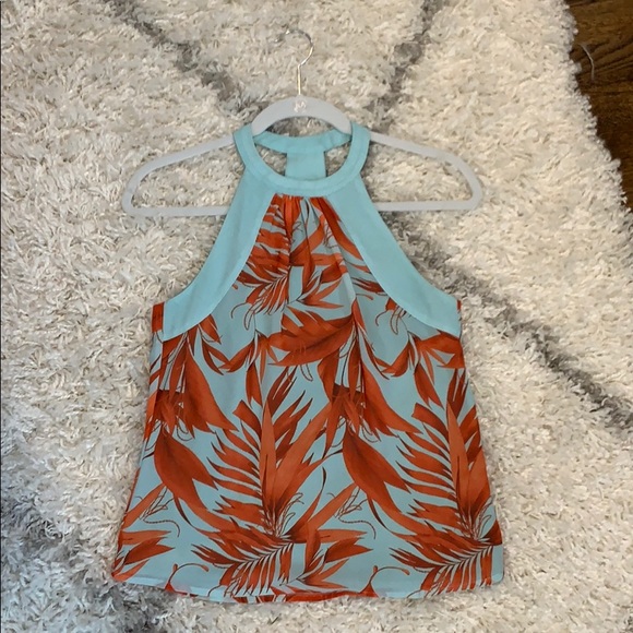 Turquoise floral halter top - Picture 1 of 4